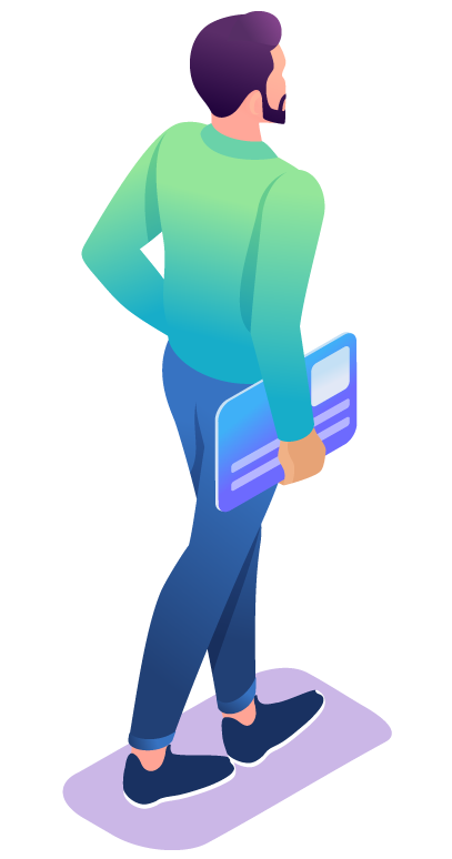 Graphic of man holding giant card - delete social media accounts for deceased person social closure